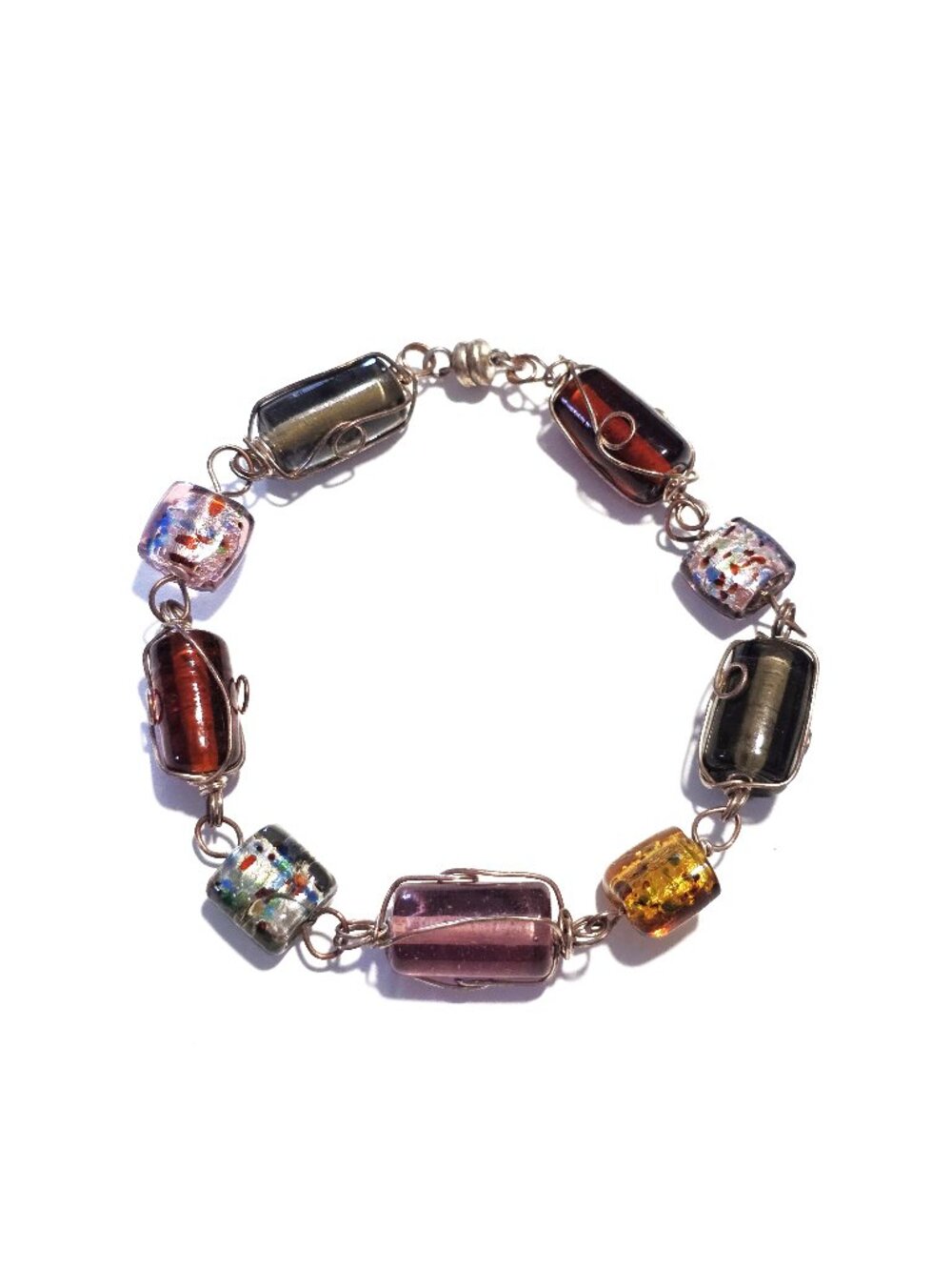 Dichroic glass wire-wrapped bracelet